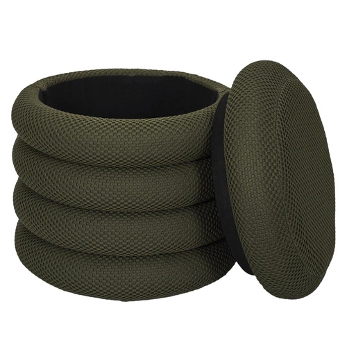 Pufa ze schowkiem Atom khaki okrągła tapicerowana do salonu i sypialni Intesi 42 cm