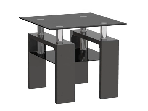 Stolik kawowy Darby kwadratowy 60x60 cm czarny szklany z półką nowoczesny do salonu