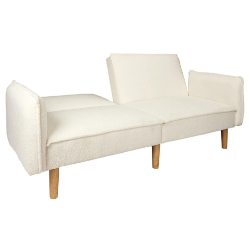 Sofa rozkładana z funkcją spania Boghena beżowa skandynawska 2 osobowa do salonu na wysokich nogach