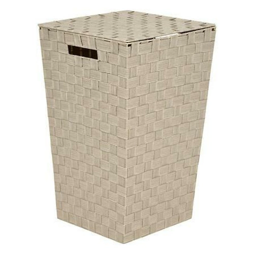 Kosz na pranie do łazienki Lise beżowy nowoczesny z pokrywą i uchwytami 5five simply smart