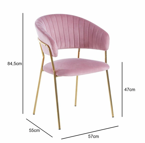 Krzesło tapicerowane welurowe Glamour Intesi różowe ze złotymi nogami do jadalni i salonu