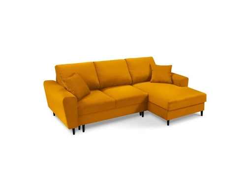 Narożnik z funkcją spania Moghan Yellow Corduroy Prawostronna kolor nóg czarny