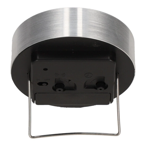 Budzik Quazi srebrny nowoczesny zegar stojący do sypialni i biura średnica 9 cm Intesi