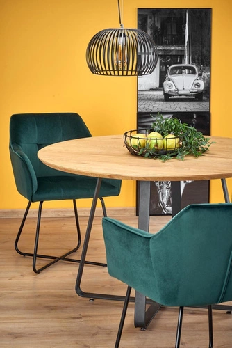 Stół okrągły do jadalni Perol 120 cm nowoczesny loft dąb złoty czarne nogi Intesi