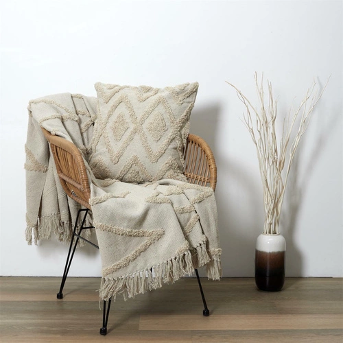 Poduszka dekoracyjna boho Bali 40x40 bawełniana do salonu na kanapę beżowa Intesi