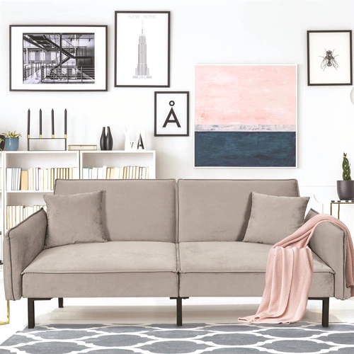 Sofa rozkładana Canif Velvet szara nowoczesna dwuosobowa do salonu i małego mieszkania Intesi