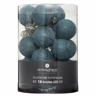 Girlanda Cotton balls niebieskie 16 lampek