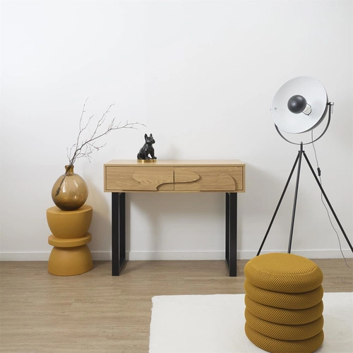 Konsola Calypso Intesi boho japandi z szufladami dąb/czarna do przedpokoju lub salonu 100 cm