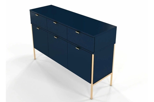 Komoda z szufladami Polka Navy Blue 120 cm glamour niebieska na złotych nóżkach do salonu