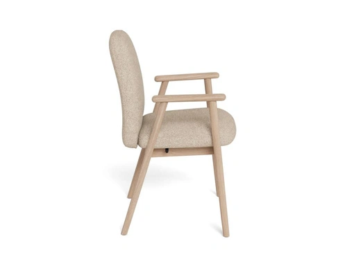 Krzesło Calvin Arm beżowe bouclé dębowe skandynawskie do jadalni