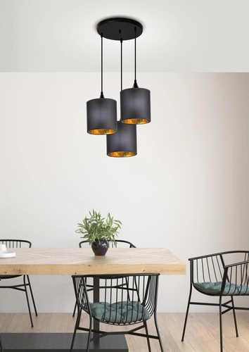 Lampa wisząca Long czarna 3-punktowa z abażurem do salonu i nad stół Candellux