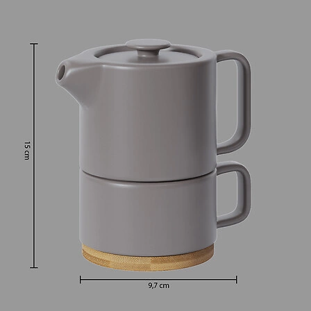 Imbryk ceramiczny Nature 400 ml taupe do parzenia herbaty z bambusową podstawką 5five simply smart