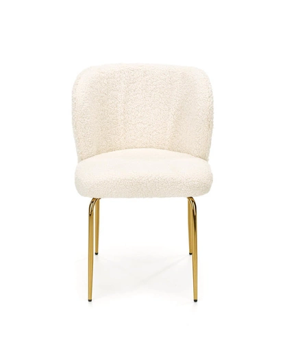 Krzesło do jadalni tapicerowane Leonore boucle kremowe ze złotymi nogami Intesi eleganckie