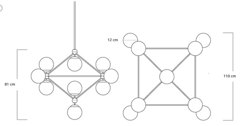 Lampa wisząca kula ASTRIFERO-15 bursztynowa czarna 110 cm do salonu i jadalni