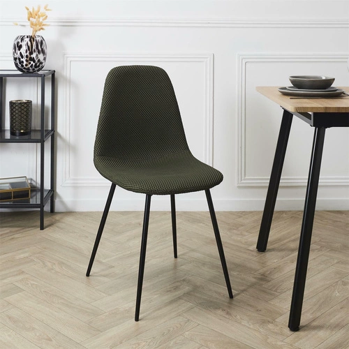 Krzesło tapicerowane Pori zielone khaki Intesi do jadalni nowoczesne na czarnych metalowych nogach