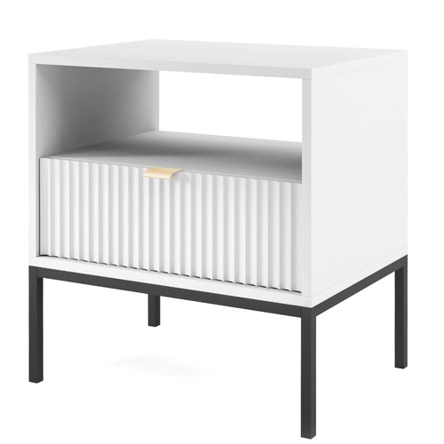 Szafka nocna biała glamour z ryflowanym frontem i szufladą 54 cm Intesi Delicious