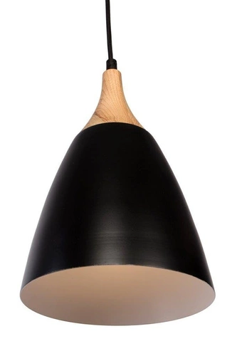 Lampa wisząca Meta czarna nowoczesna z dębowym drewnem nad stół do jadalni