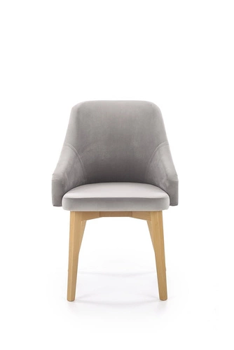 Krzesło tapicerowane welurowe Alain Intesi do jadalni szare z podłokietnikami drewniane