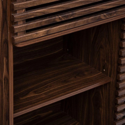 Komoda Asmar wysoka brązowa nowoczesna z półkami na nóżkach do salonu i sypialni 100 cm