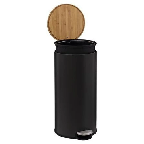Kosz na śmieci Bam 30l czarny z bambusową pokrywą z pedałem do kuchni nowoczesny 5five