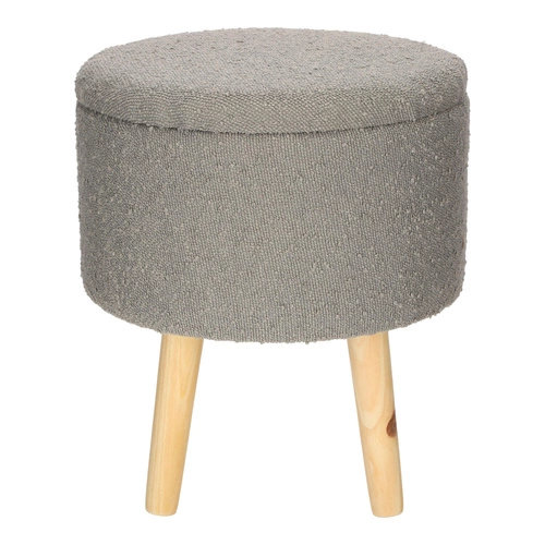 Stołek Neely Intesi ze schowkiem szary bouclé drewniany do toaletki w stylu skandynawskim