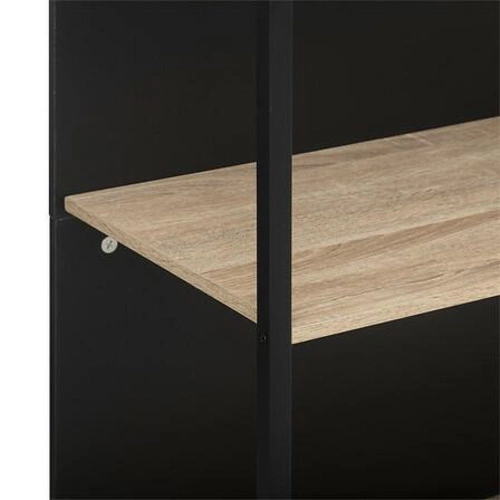 Wyspa barowa Aliaj industrialna do kuchni z półkami, prostokątny blat dąb i czarne nogi 95 cm