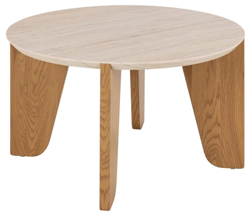 Stolik kawowy Dockland okrągły 80 cm trawertyn dąb nowoczesny do salonu Actona