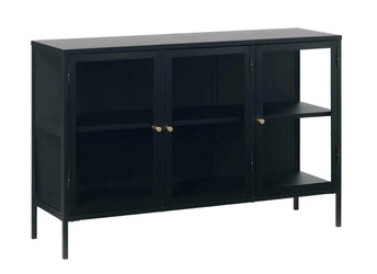 Komoda Carmel czarna nowoczesna na nóżkach z przeszklonymi drzwiami
