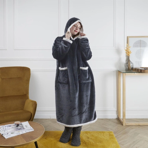 Intesi Snuddie bluzo koc polarowy szary na kanapę ciepły do salonu i sypialni