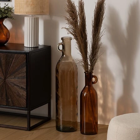 Wazon szklany Yana jasnoróżowy 75 cm nowoczesny wysoki dekoracyjny na kwiaty