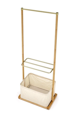 Wieszak stojący z półką i koszykiem Toque naturalny bambusowy do przedpokoju skandynawski