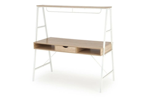 Biurko dwustanowiskowe Suplika dąb sonoma z szufladami i nadstawką nowoczesne do pracy Intesi