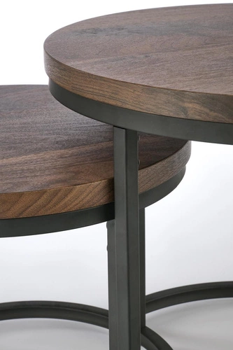 Zestaw 2 okrągłych stolików kawowych Tabarka orzechowy loftowy do salonu Intesi