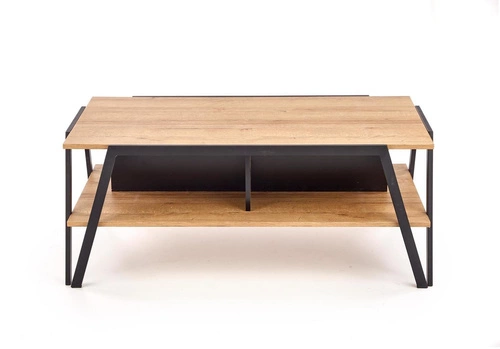 Stolik kawowy Tola prostokątny loftowy czarny dąb złoty 113x63 do salonu Intesi