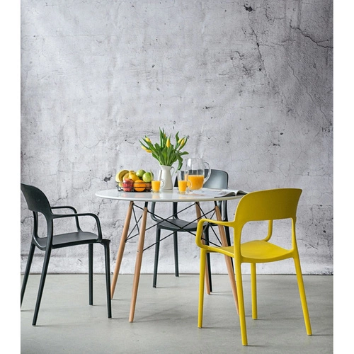 Stół okrągły do kuchni i jadalni Intesi DTW 100 cm biały blat drewniane nogi skandynawski