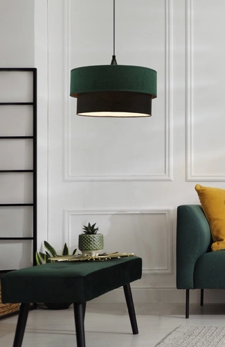 Lampa wisząca Solanto czarny 1x60 E27 abażur duo 35+30 but.zieleń\złoto +czarny