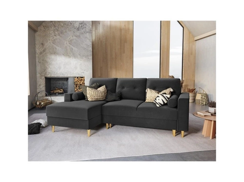 Narożnik z funkcją spania Leona Dark Grey Velvet Lewostronna kolor nóg złoty