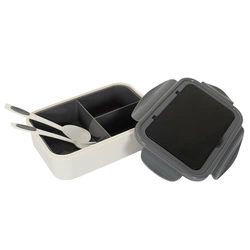 Lunchbox Intesi Single szary z pojemnikiem 2,5 l i sztućcami do pracy lub szkoły, nowoczesny
