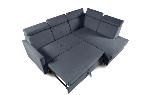 Narożnik z funkcją spania Mils XL prawostronny skandynawski do salonu granatowy szary