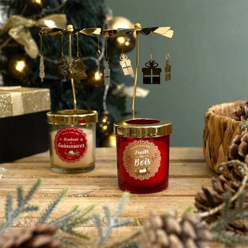 Świąteczna świeca zapachowa z karuzelą Intesi czerwona dekoracja bożonarodzeniowa na stół