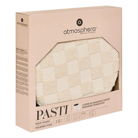 Pufa składana Atmosphera Pasti biała okrągła pikowana do salonu i przedpokoju 38 cm