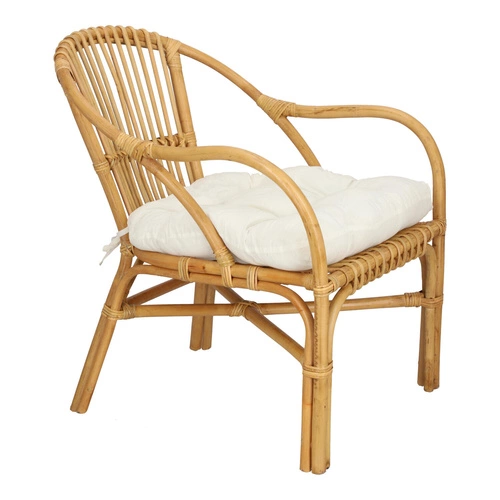 Fotel rattanowy Neta boho do salonu z podłokietnikami i poduszką Atmosphera naturalny