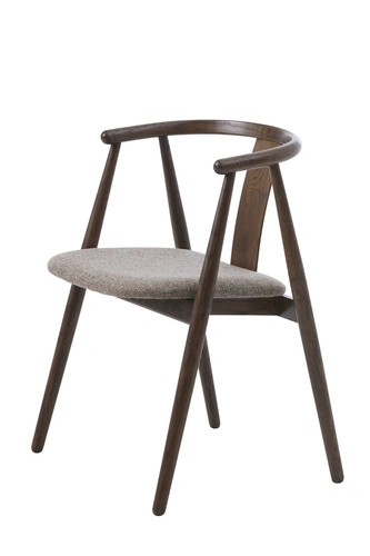 Krzesło drewniane tapicerowane Relate beżowe z podłokietnikami do jadalni nowoczesne