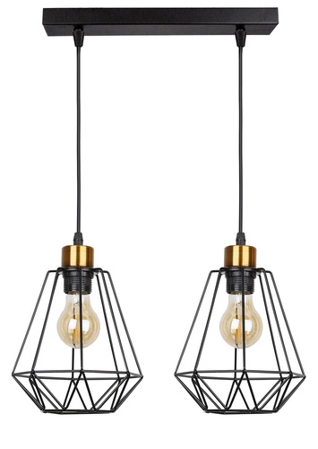 Lampa wisząca Primo czarny+złoty 2x60W  E27 klosz czarny