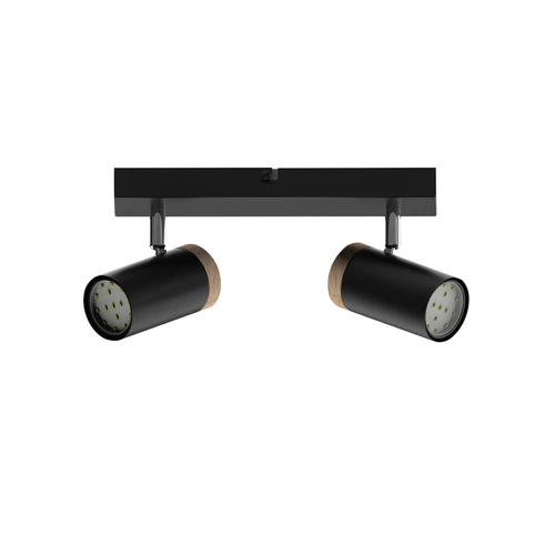 Lampa sufitowa Lagos czarny 2x15 GU10 klosz czarny+drewniany