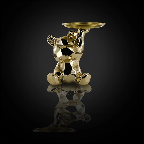 Figurka dekoracyjna Miś origami ze złotą tacą ceramiczna Intesi do salonu lub na prezent