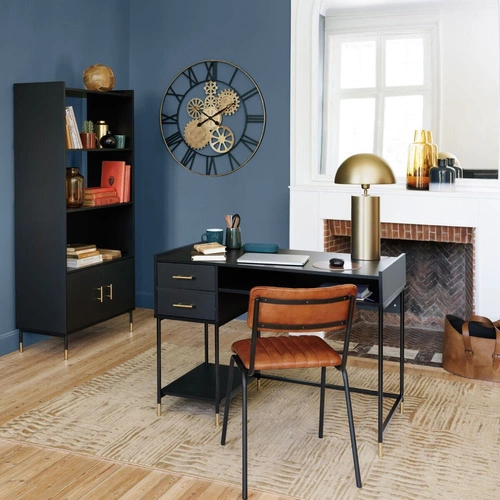 Krzesło do jadalni Dario Atmosphera skóra naturalna brązowa loftowe na czarnych nogach