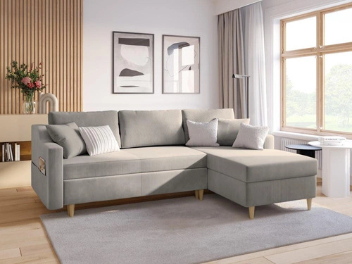 Narożnik z funkcją spania Rose Light Grey Corduroy prawostronny