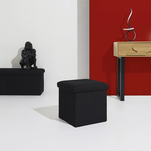 Pufa ze schowkiem Vels Atom czarna kwadratowa składana do przedpokoju i pokoju młodzieżowego Intesi