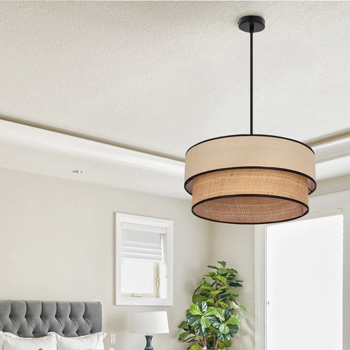 Lampa wisząca LORENZO czarny 1x60W E27 abażur kremowy z czarną oblamówką
